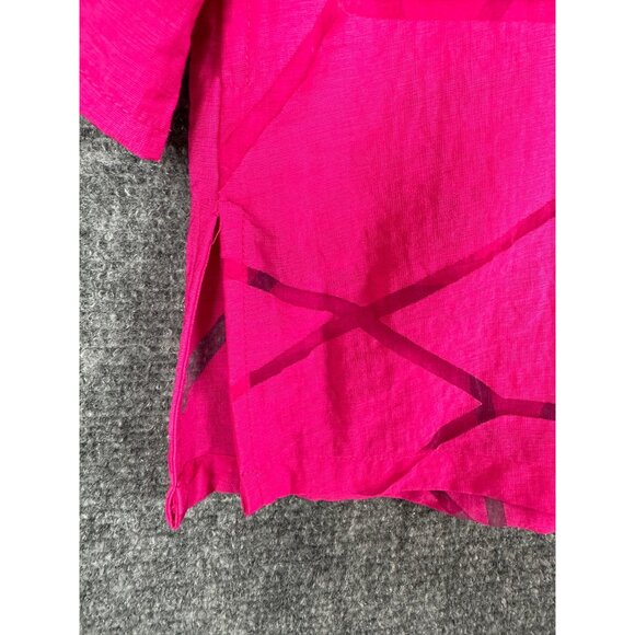 Ali Miles Pink Geometric Button Up Top Shacket 2X Artsy Lagenlook Pockets - Picture 8 of 11